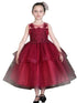 Little Girls Burgundy Illusion Neckline Lace Organza Flower Girl Dress 2-6 - SophiasStyle.com
